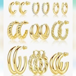 14K Gold Plated Hoop Earrings Set